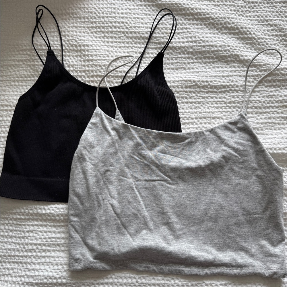 Aritzia Black and Gray Crop Fitted Camisoles - size medium